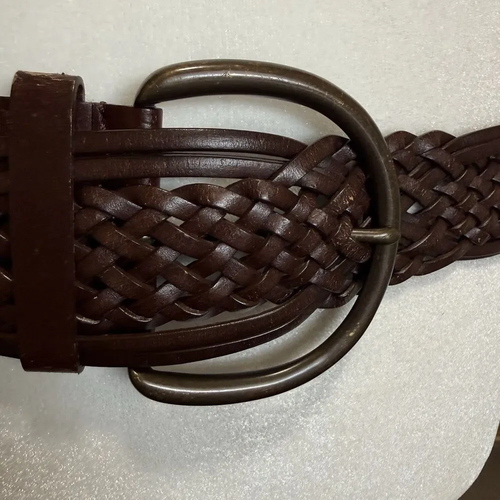 Coldwater Creek Women's Belt Size Small Braided Brown Bonded Leather Belt‎